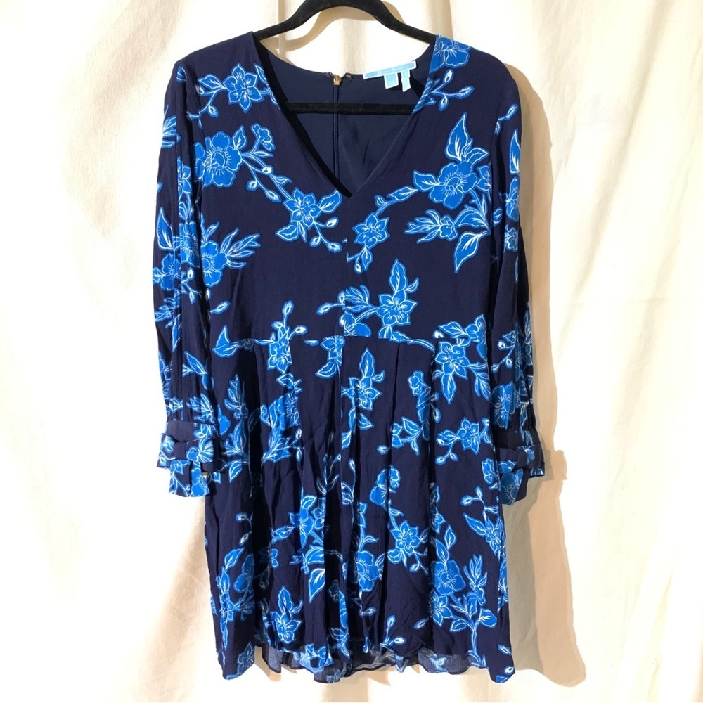 Draper James // blue, navy floral print long sleeves dress size 12 A26